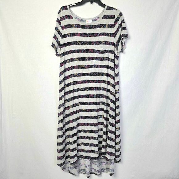 LuLaRoe Striped Paisley Carly Dress Gray Black L - Picture 1 of 9